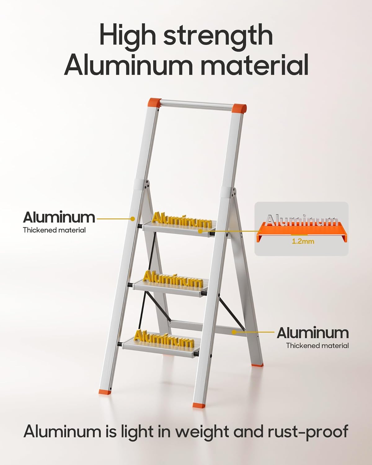 Escalera plegable aluminio 3 escalones naranja