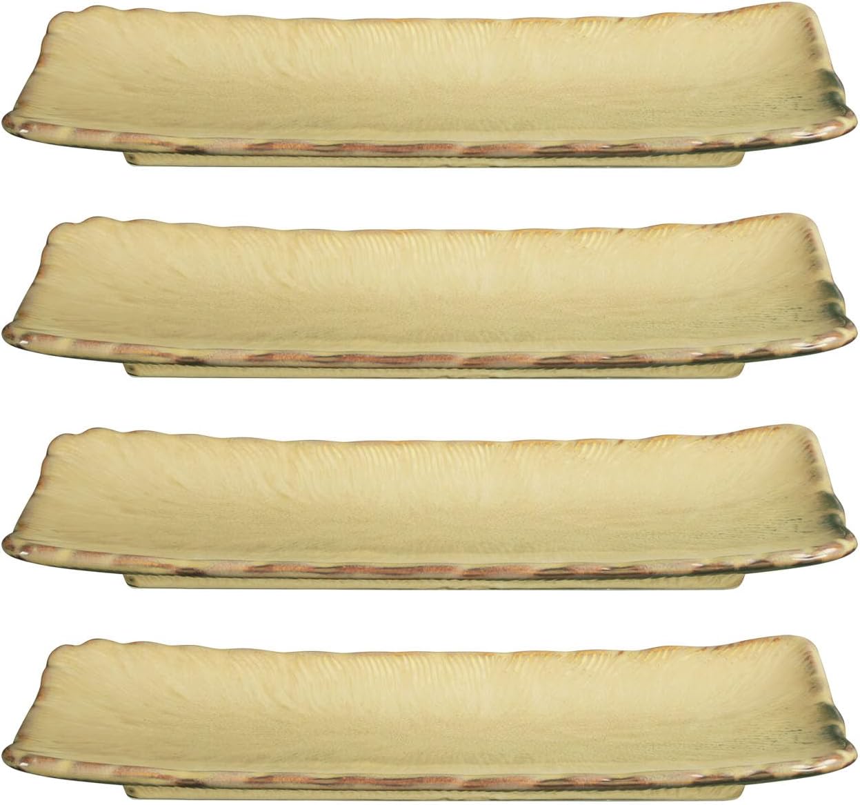 Set 4 Platos Cerámica Rectangular Aperitivos Amarillo