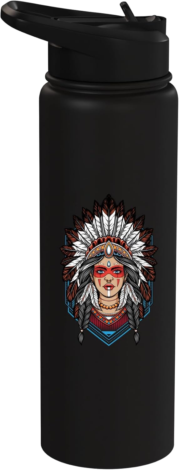 Botella de agua acero inoxidable para mujer nativa americana