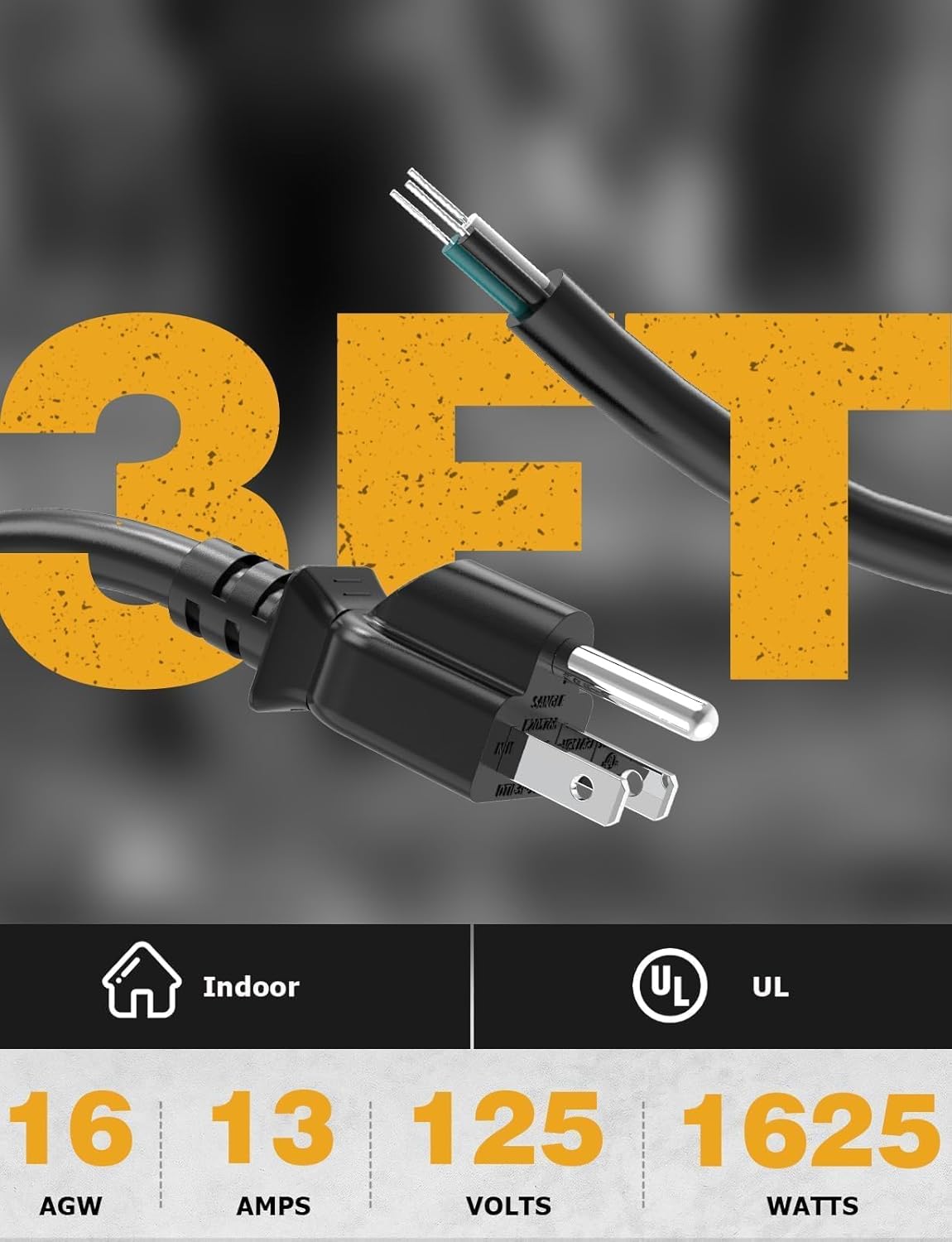 Cable repuesto 3 pies 16/3 para electrodomésticos y herramientas