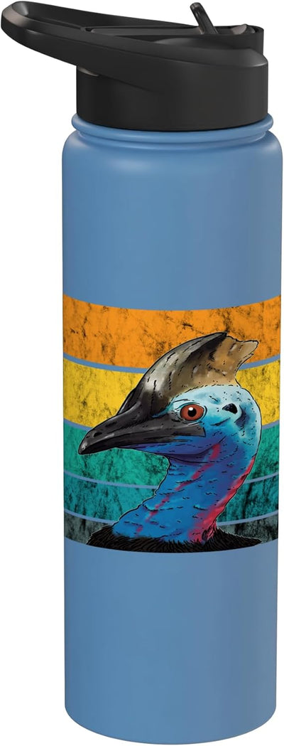 Botella de agua vintage retro de acero inoxidable con casco de ave dinosaurio