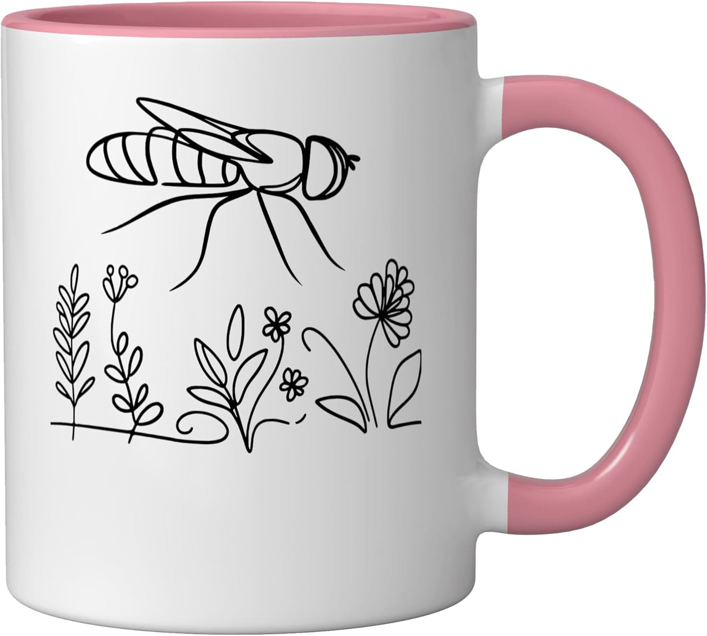 Taza Cerámica Insect Lover Hoverfly Line Art Rosa/Blanco