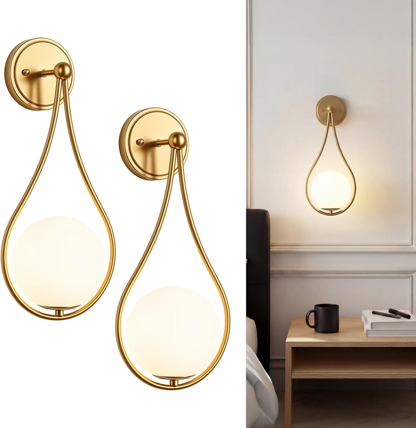 2 Pzas Apliques Pared Dorado Moderno Forma Globo