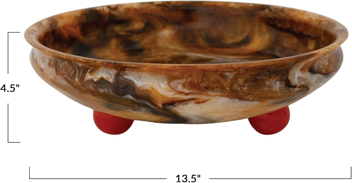 Cuenco decorativo resina mármol patas rojas marrón crema