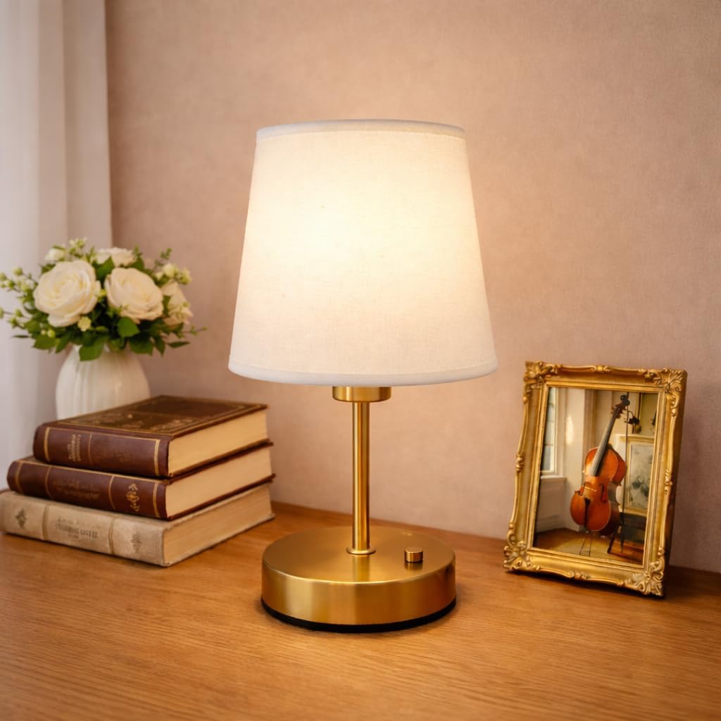 Lámpara mesa inalámbrica dorada control táctil luz cálida