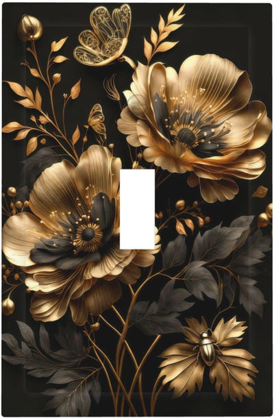 Cubiertas interruptor hojas florales oro negro mariposa baño cocina