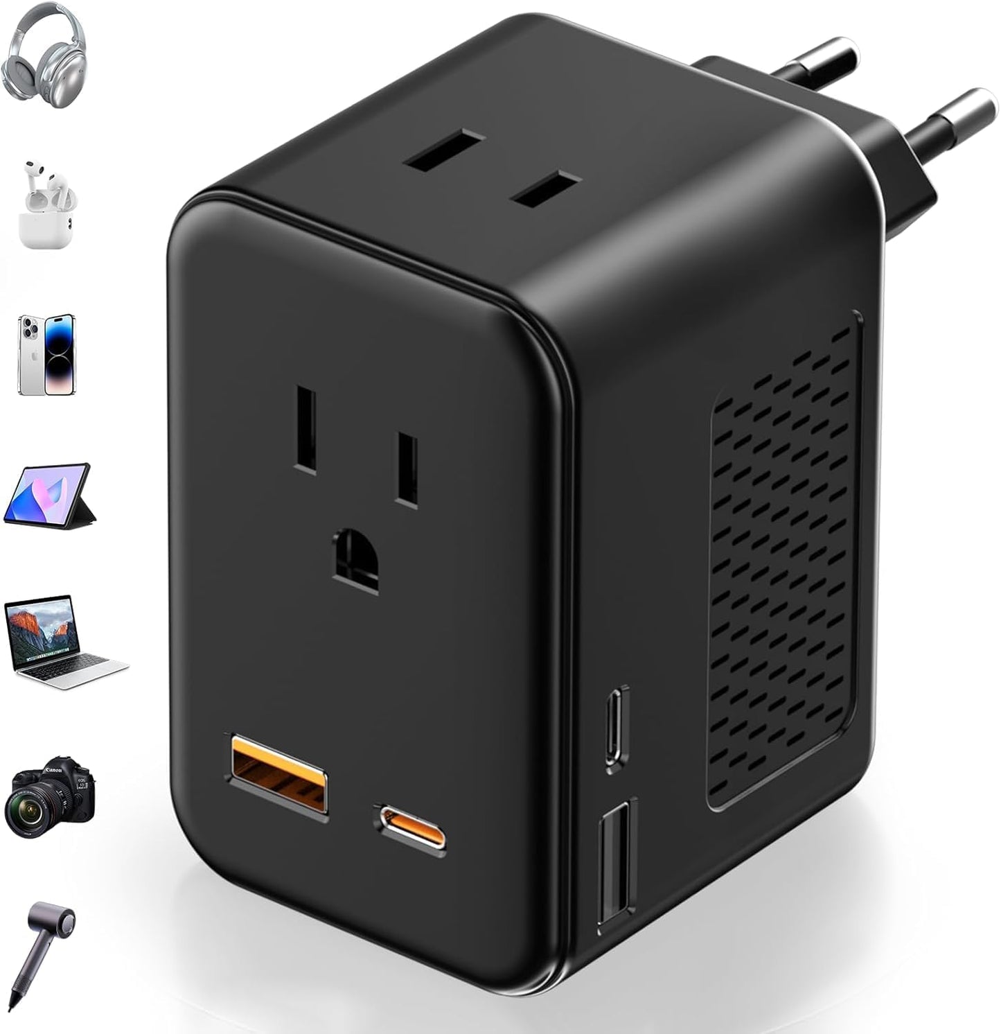 Convertidor voltaje 220V a 110V para Europa con USB-A y USB-C