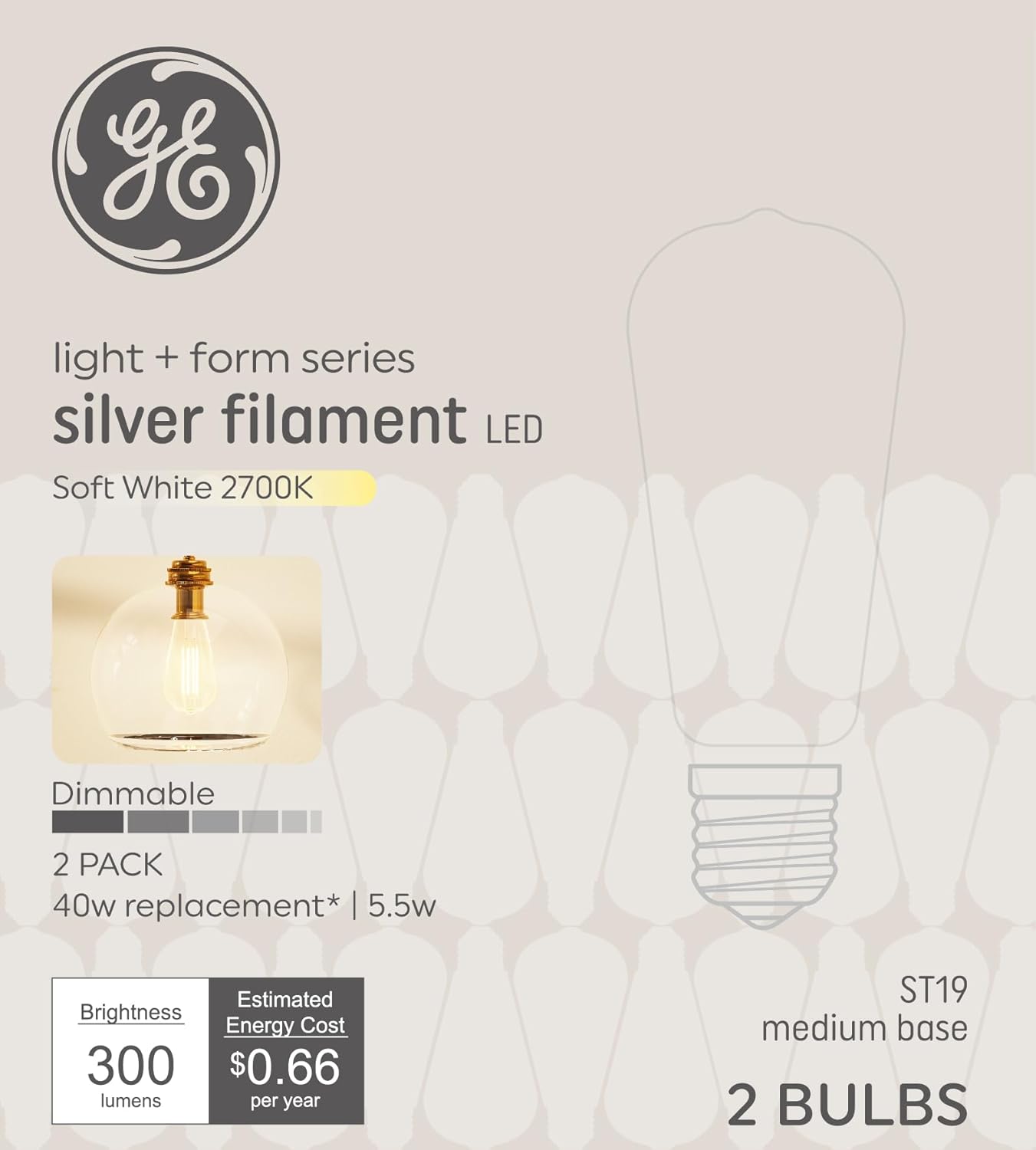 Filamento plateado ST19 40W 2 Bombillas