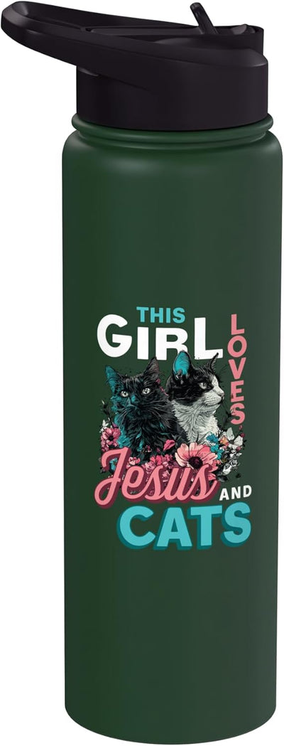 Botella agua acero inox aislada para cristianos y amantes de gatos