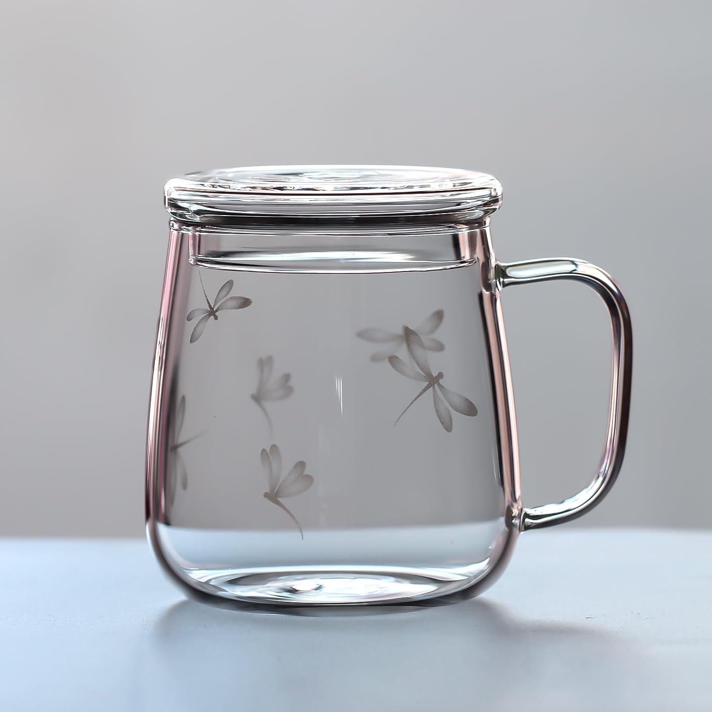 Taza de té con tapa y asa de vidrio borosilicato resistente al calor