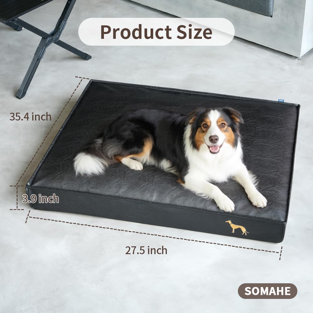 Cama ortopédica perros funda sintética lavable negro 35.4x27.5x4pulg
