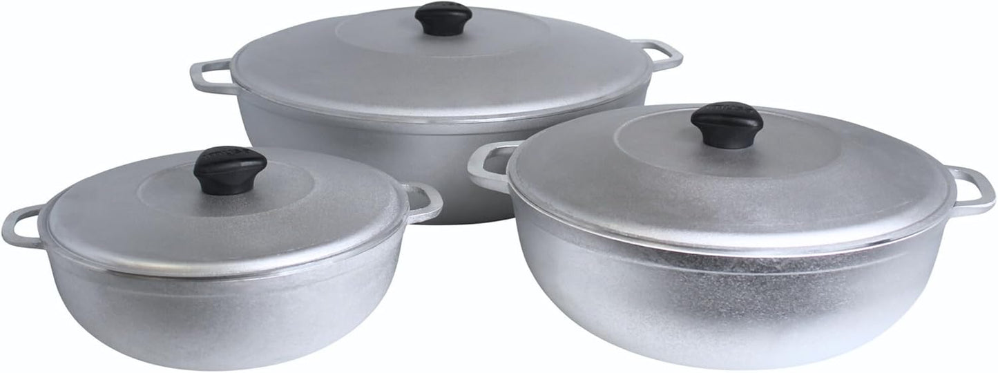 Juego 3 Ollas Aluminio Fundido 1.5/3.5/7qt Asas Remachadas Plateado