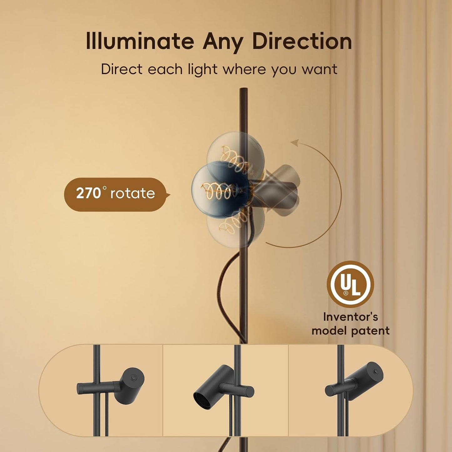 Lámpara pie sala ajustable giratoria 2200K iluminación cálida