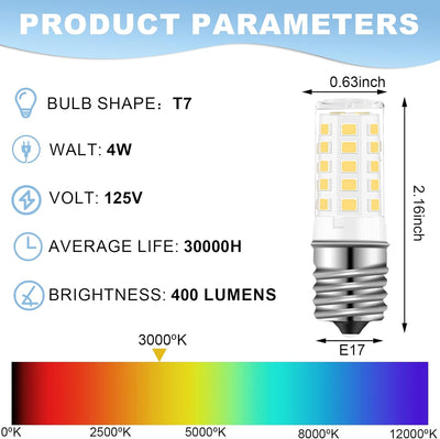 Bombilla LED E17 con base europea para refrigerador y campana extractora, luz blanca cálida 3000 K, paquete de 2