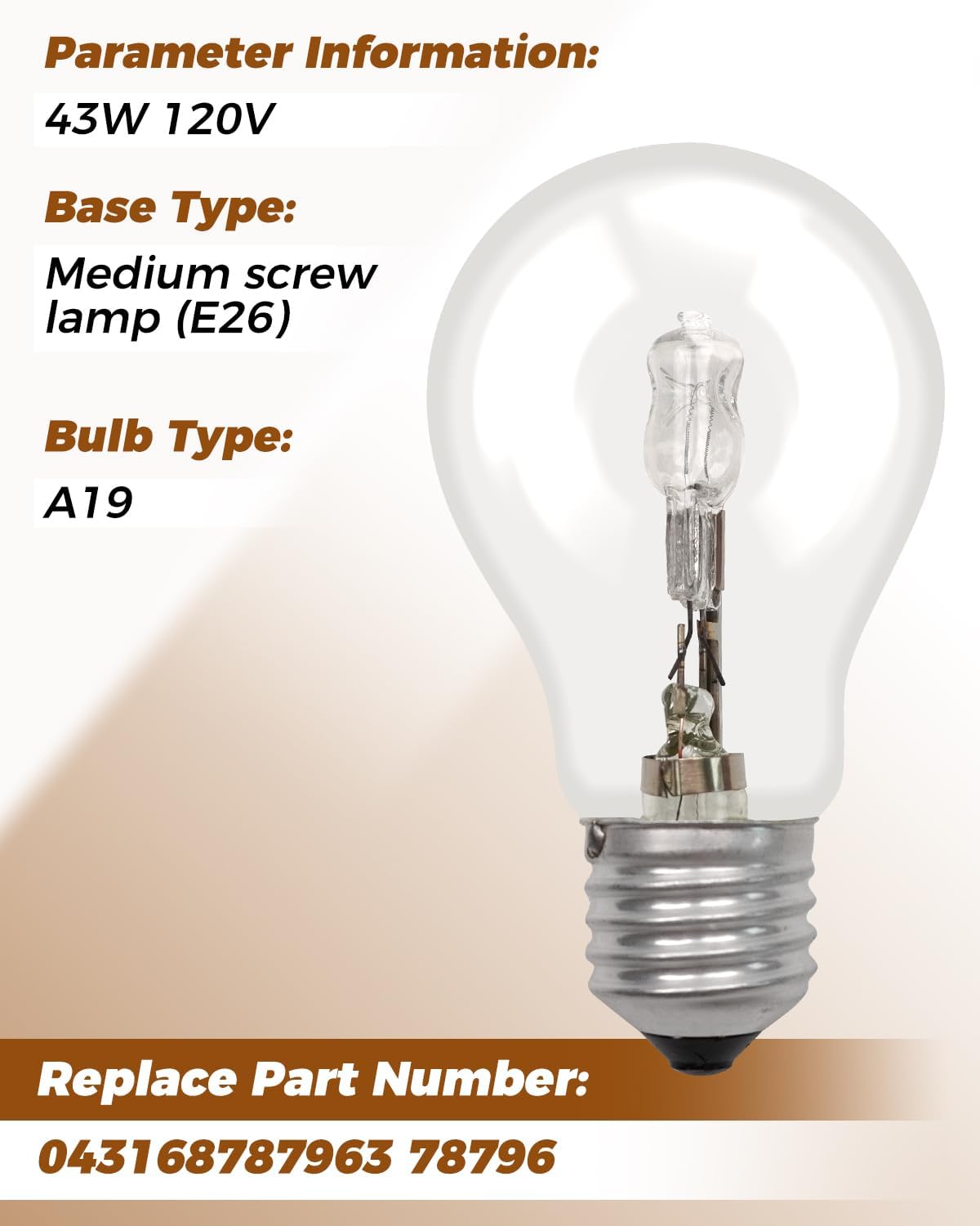 Bombillas halógenas A19 E26 43W 120V para lámparas mesa