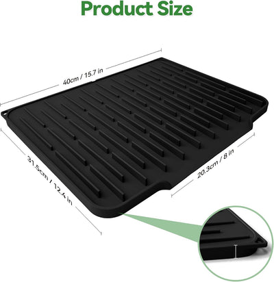Tapete escurridor silicona grueso plegable negro 15.7x12.4