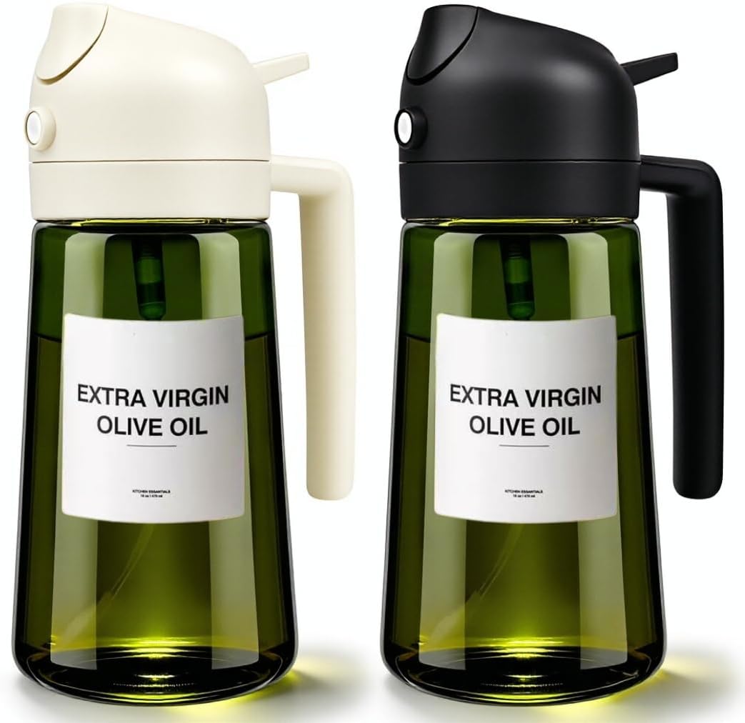 Paquete de 2 pulverizadores de aceite de oliva 2 en 1 con botella de vidrio