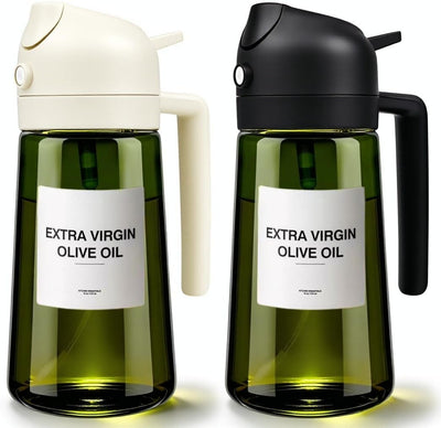 Paquete de 2 pulverizadores de aceite de oliva 2 en 1 con botella de vidrio