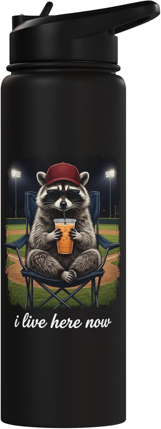 Botella de agua acero inoxidable aislada Iced Coffee Raccoon