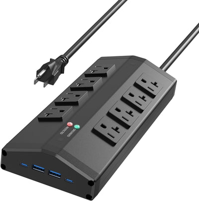 Toma corriente metal 8 enchufes 4 USB 20A 4ft ETL