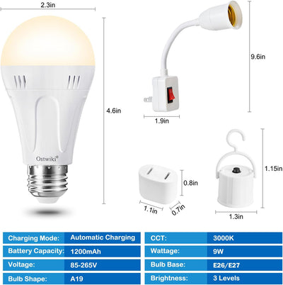 Bombillas LED recargables A19 E26 9W 3000K paquete 6