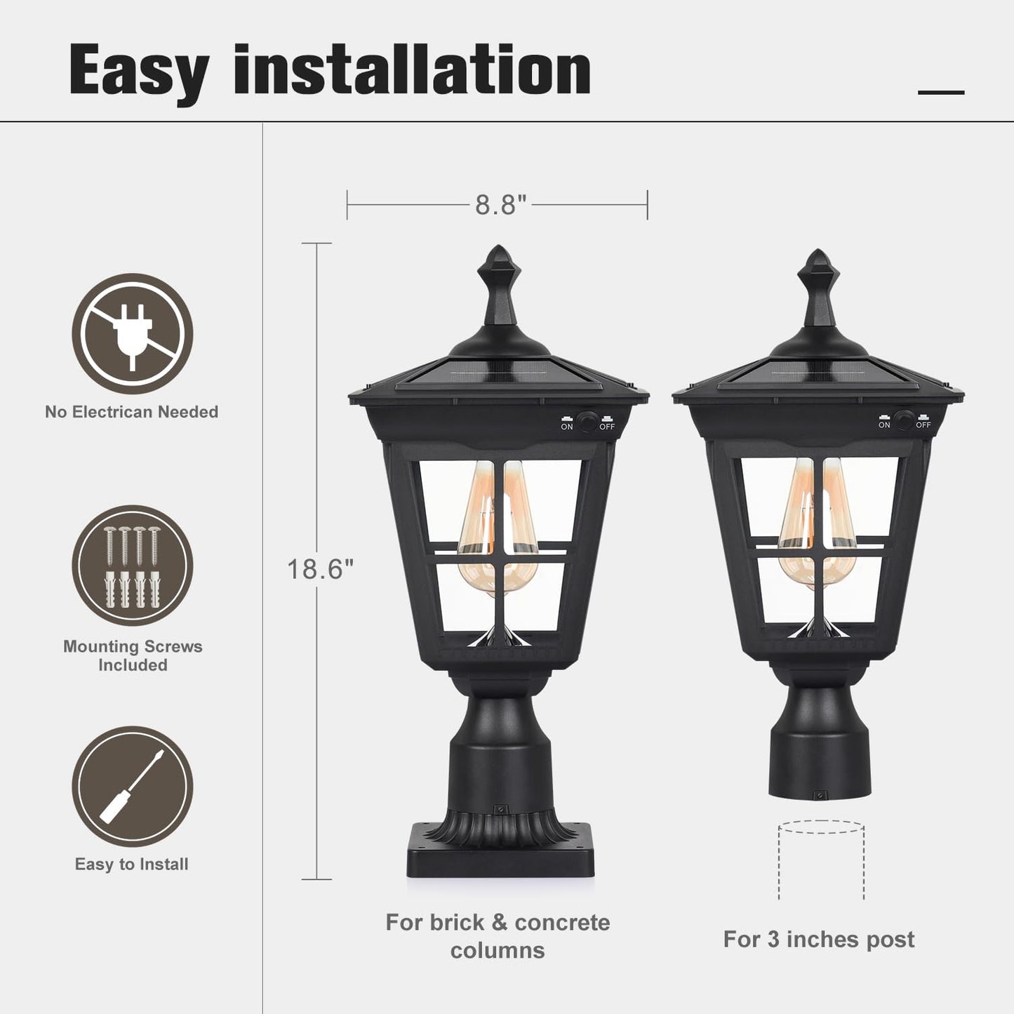 Lámpara solar poste aluminio LED impermeable