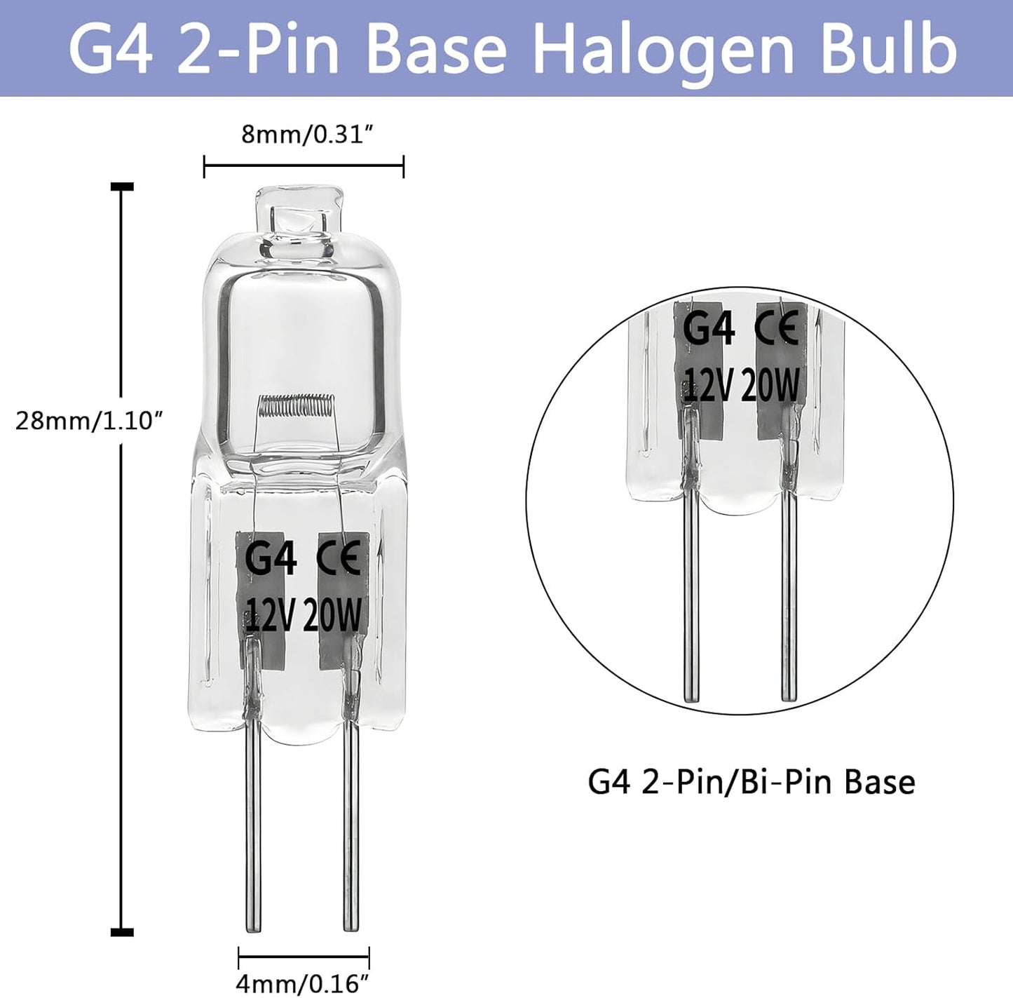 Lámpara halógena G4 T4 12V 20W 2700K pack 10