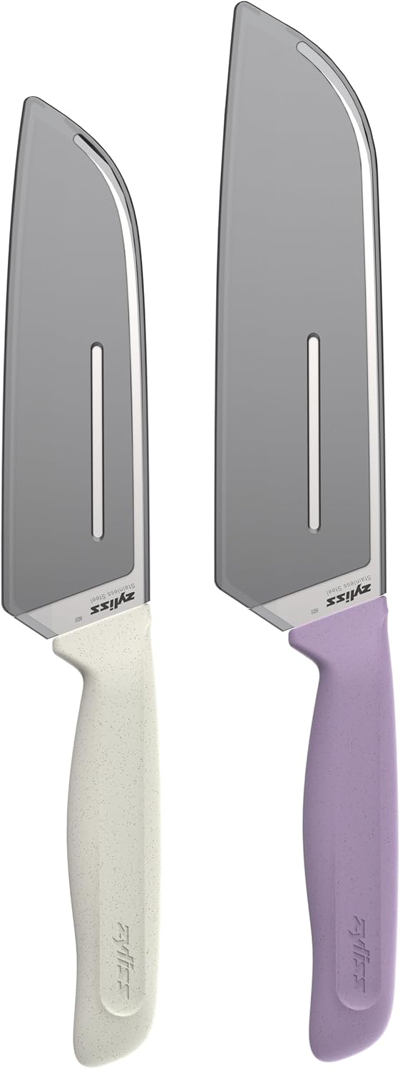 Juego Santoku de 2 piezas con cuchillas de acero inoxidable y asas ergonómicas