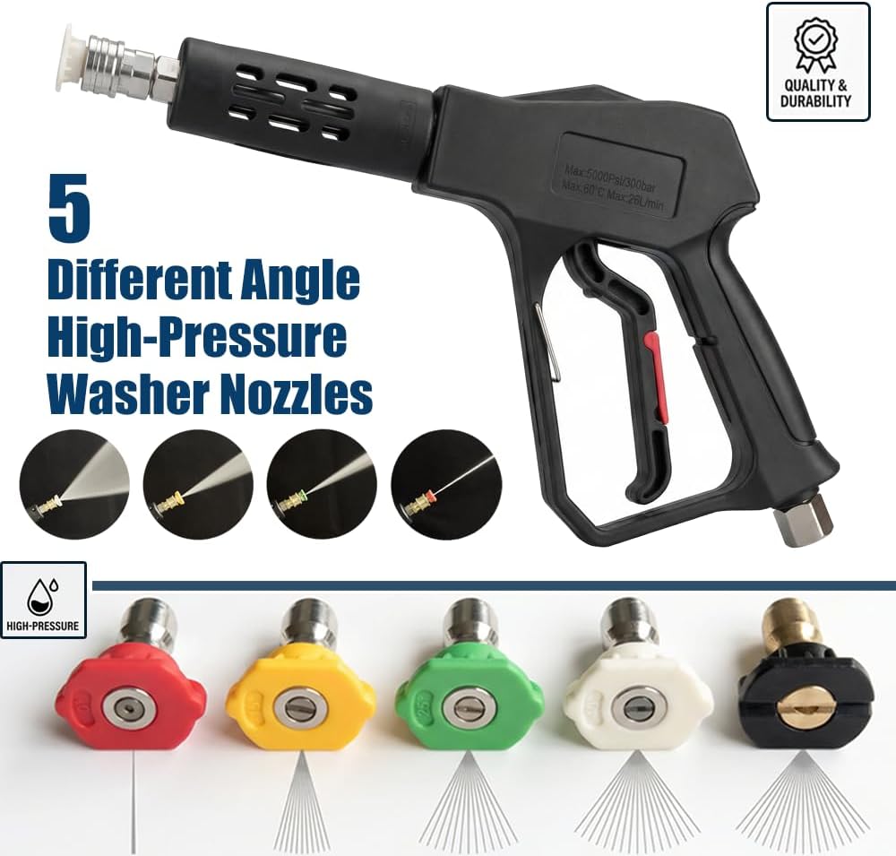 Pistola lavado auto 5000 PSI mango resistente adaptador 3/8 y M22