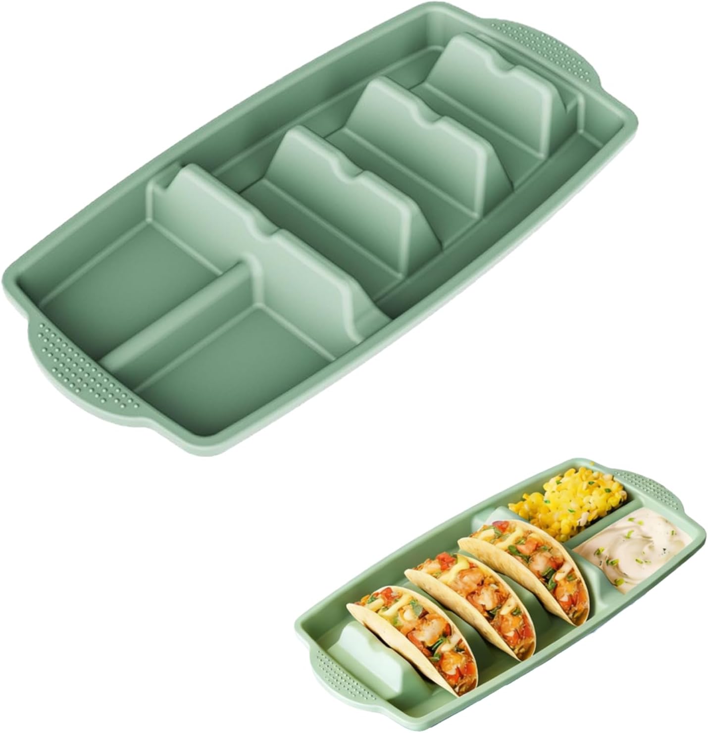 Plato de tacos de silicona con divisores para 2 tacos y 2 lados