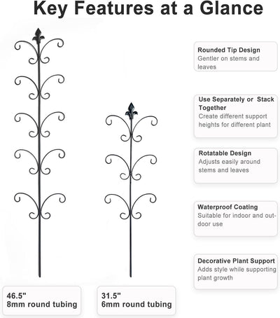 2 Estacas Metal para Monstera 31.5x46.5pulg Negro