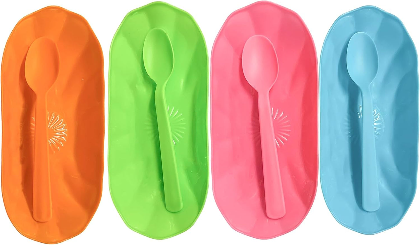 Juego cuencos y cucharas postre reutilizables varios colores