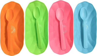 Juego cuencos y cucharas postre reutilizables varios colores