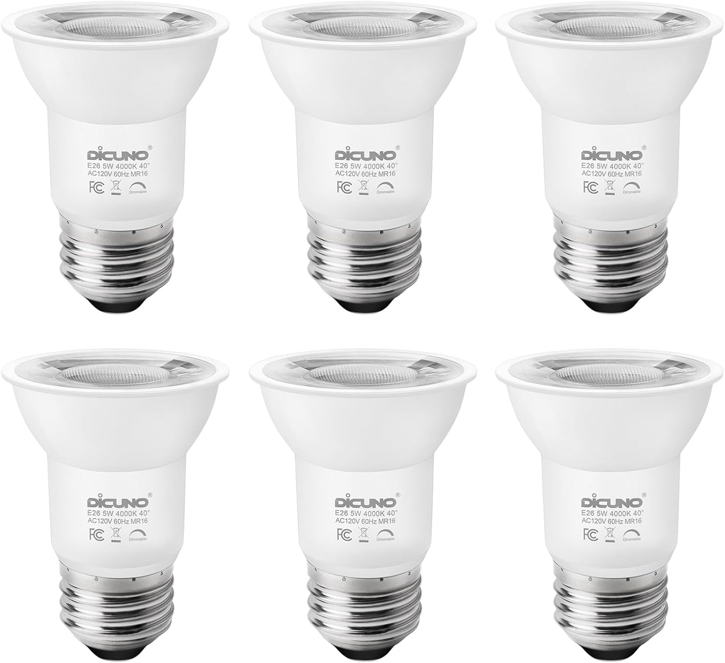 Bombilla LED PAR16 regulable cuello largo 5W 4000K E26 set 6