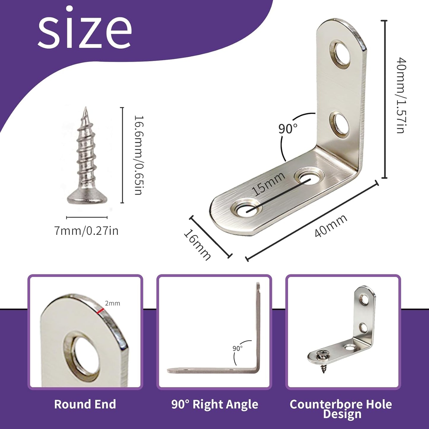 Set 10 Soportes para estantería acero inox 90 grados