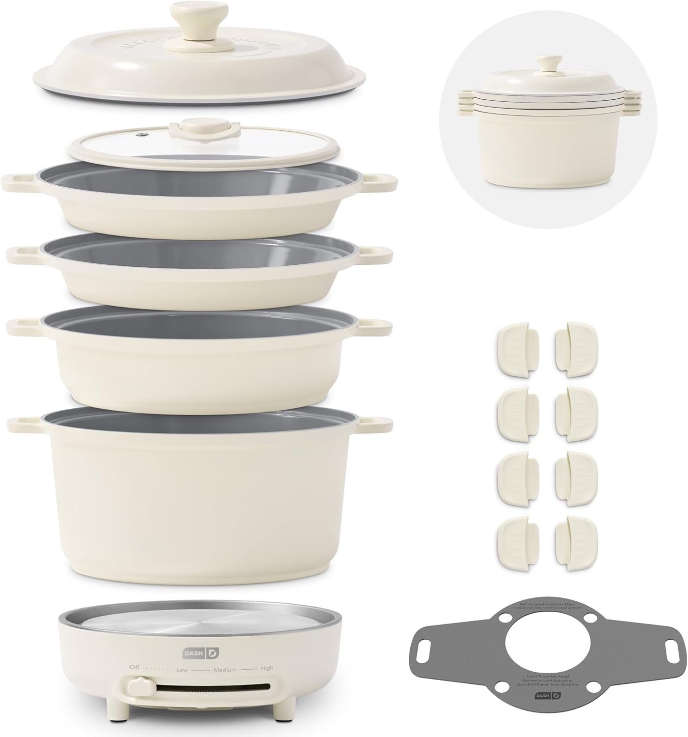 Juego de utensilios de cocina apilables con quemador eléctrico