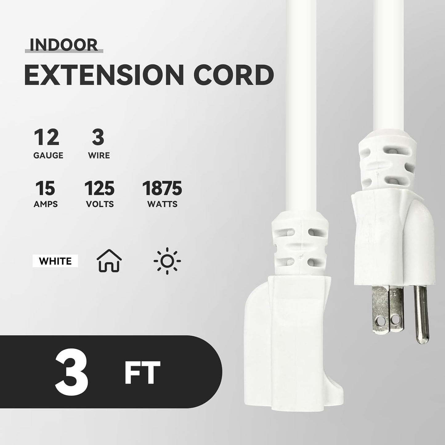 Cable extensión resistente 3 pies 12/3 15A enchufe 3 clavijas