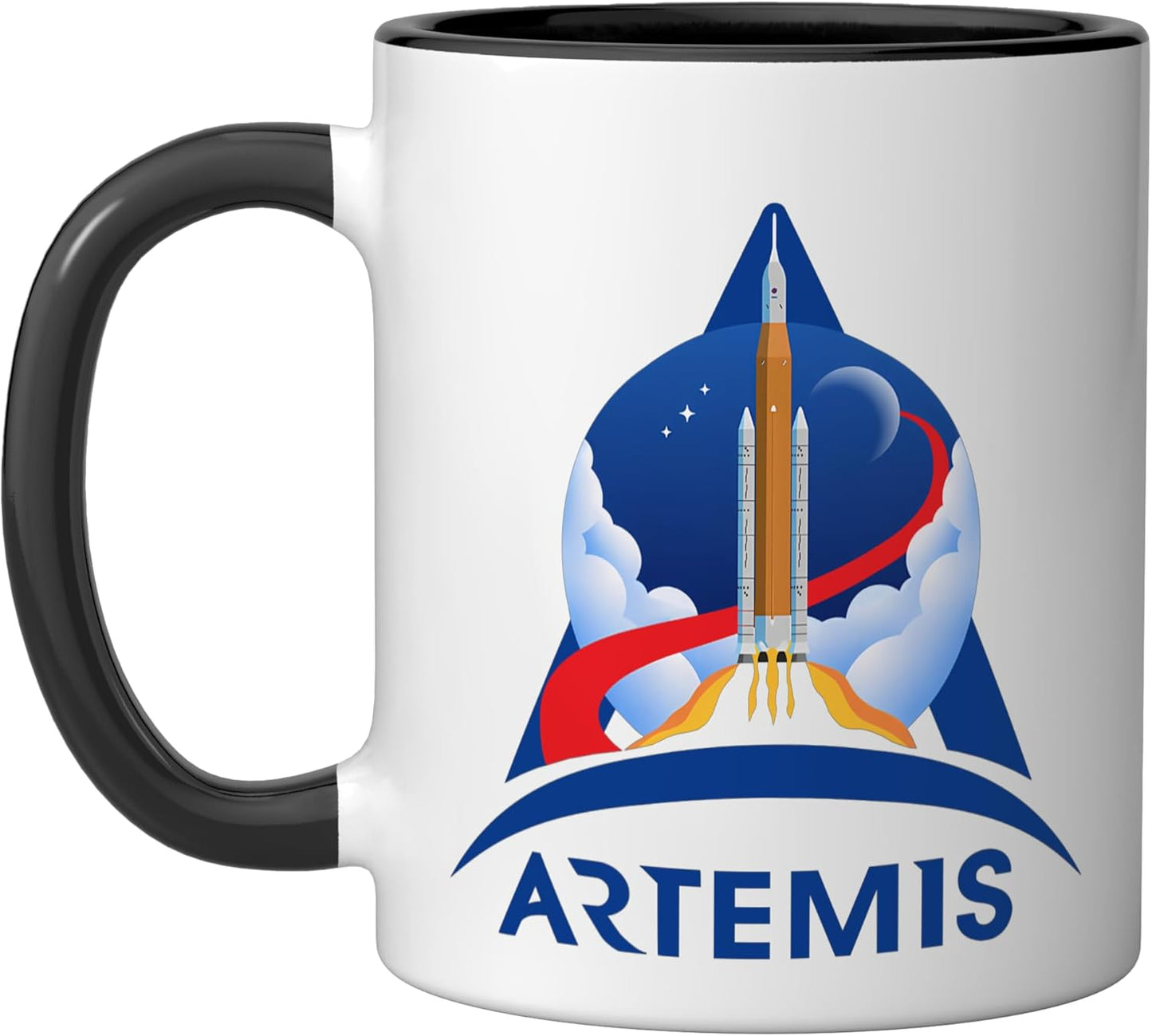 Taza cerámica NASA Artemis SLS Luna color negro y blanco