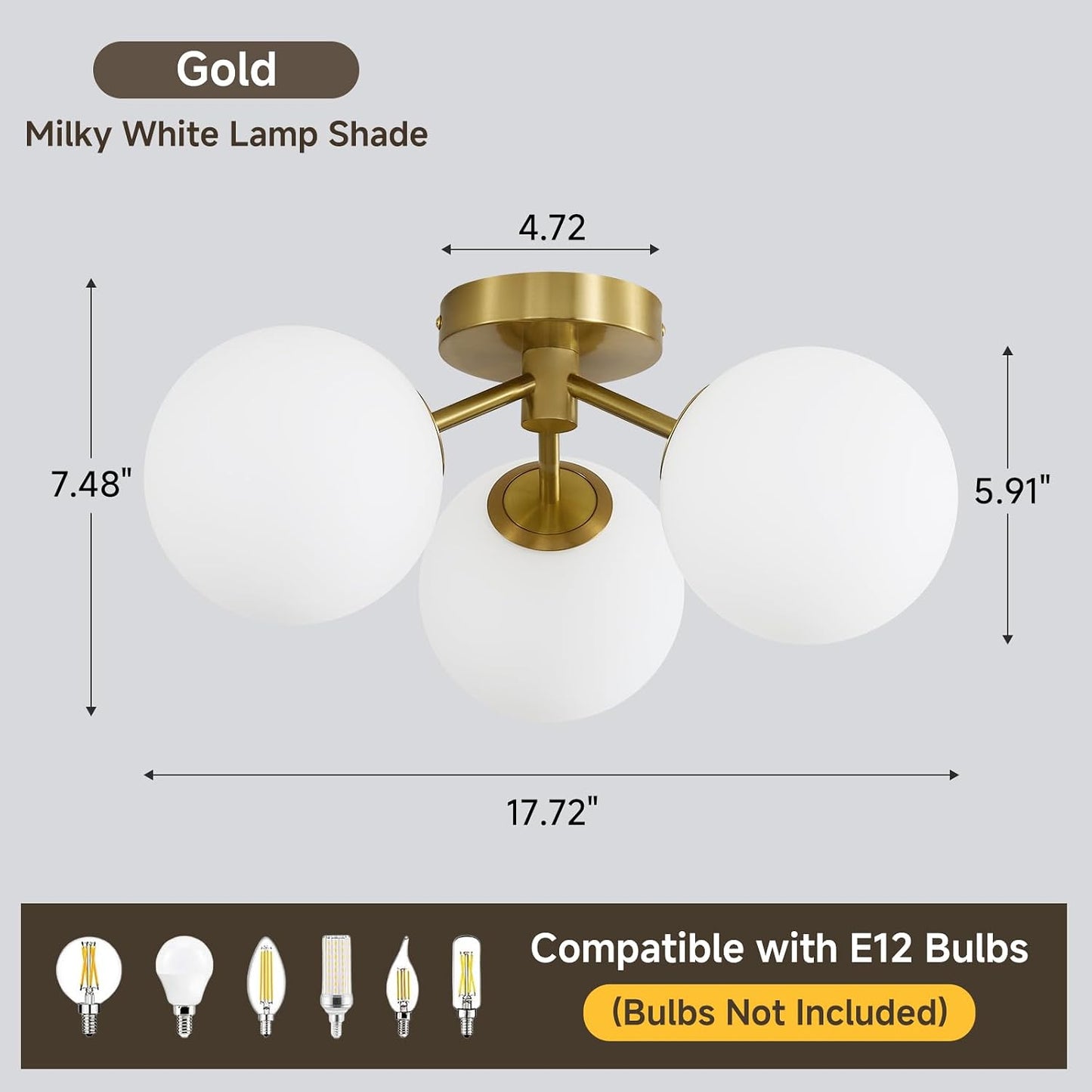 Lámpara techo Sputnik globo dorado vidrio leche dormitorio