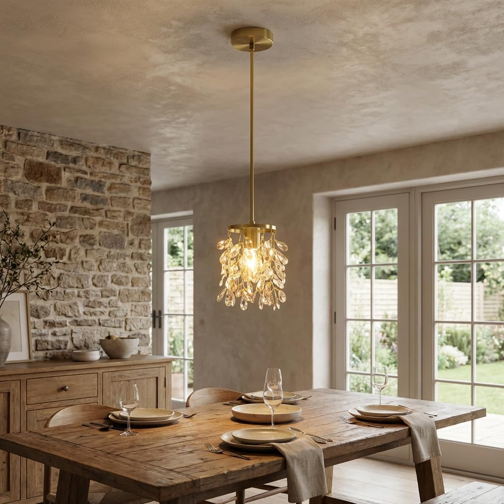 Candelabro cristal dorado ajustable para comedor sala
