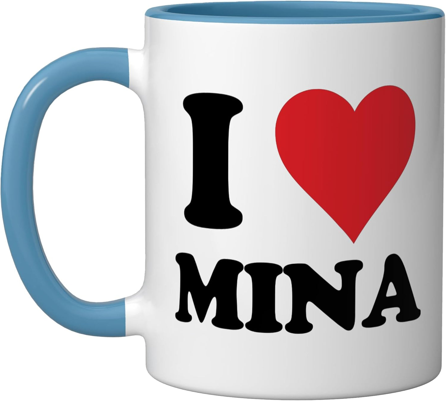 Taza cerámica personalizada I Heart Mina Azul/Blanco