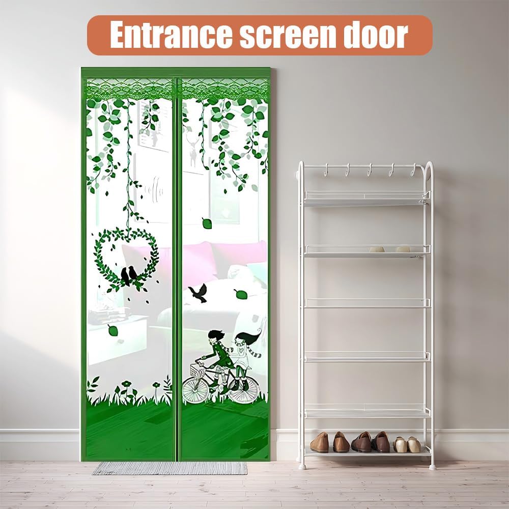 Puerta mosquitera magnética 39x83pulg malla hojas verdes