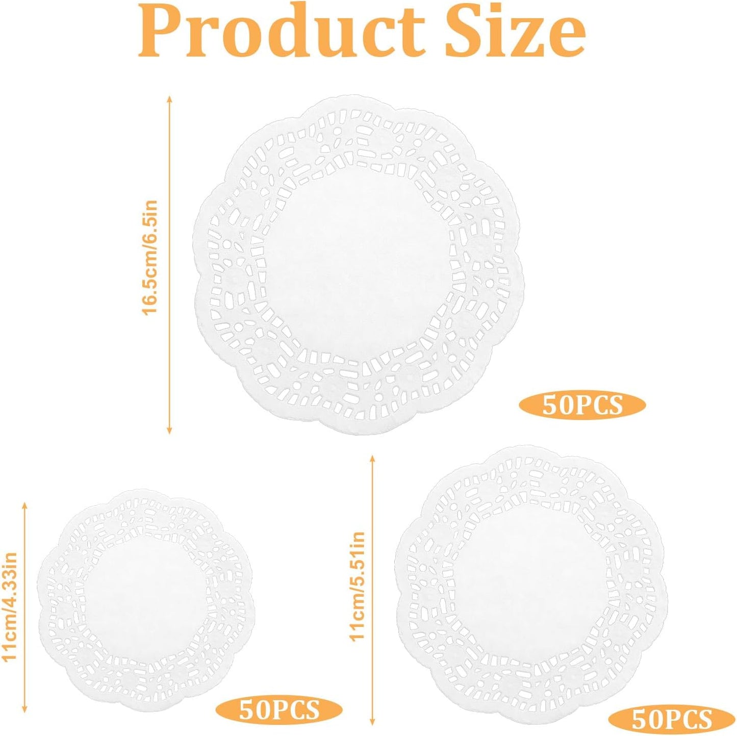 150 Pzas Doilies Papel Blanco Tamaños 4.5-6.5 Pulg Decoración Mesa