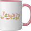 Taza de cerámica Jeep logotipo floral rosa/blanco