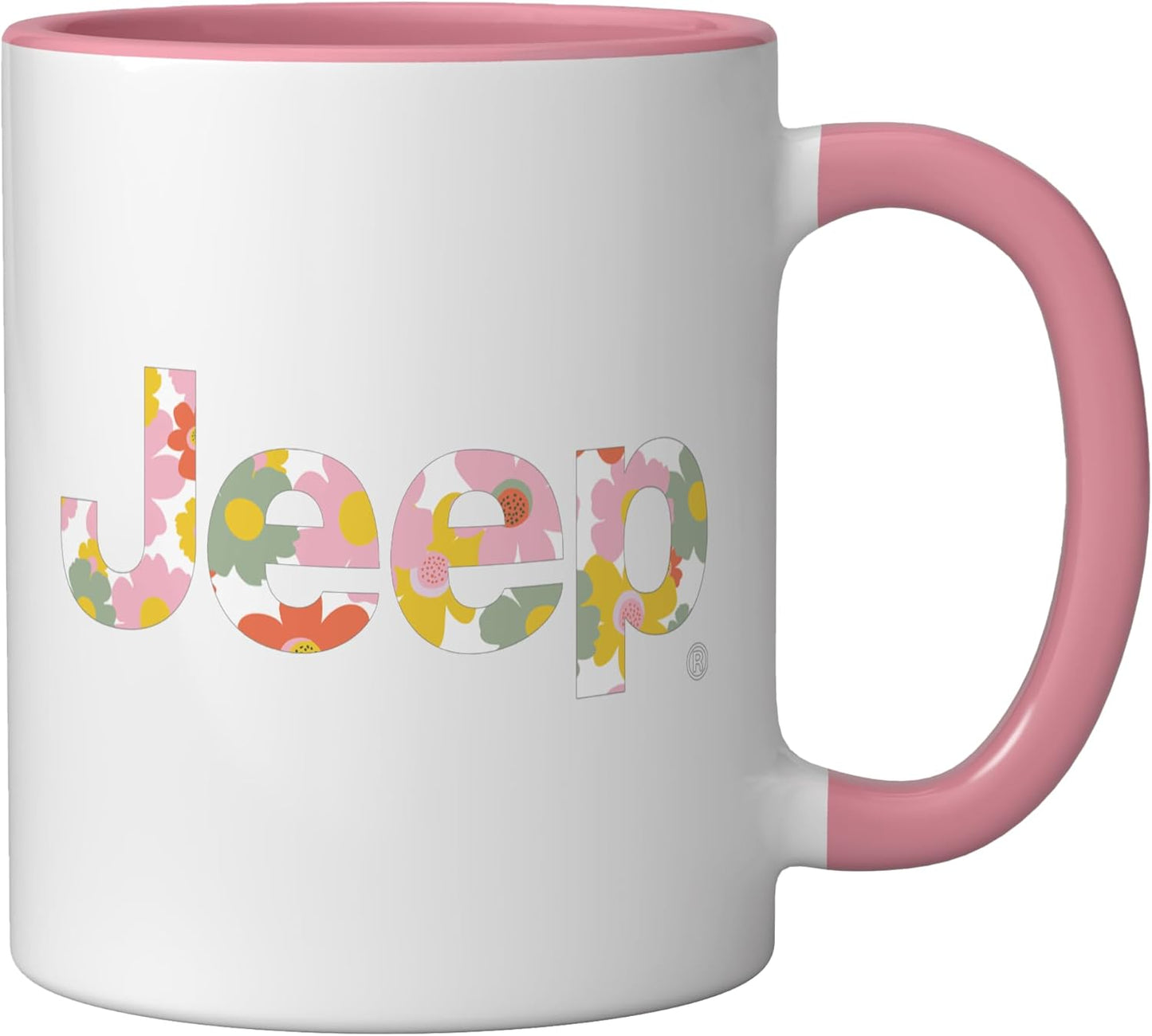Taza de cerámica Jeep logotipo floral rosa/blanco