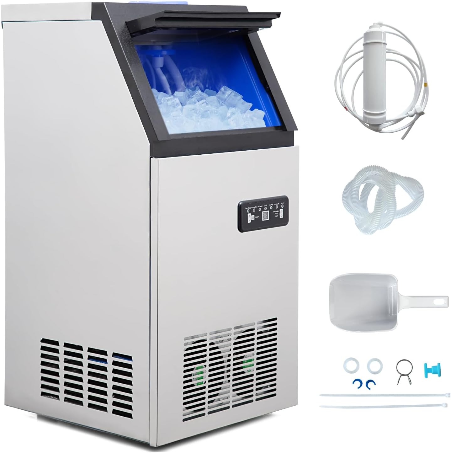 Máquina de hielo comercial con capacidad de 120 lbs/24h y bandeja de almacenamiento de 24 lbs
