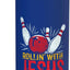Botella de agua acero inoxidable aislada con diseño de jugador de bowling