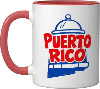 Taza cerámica minimalista Puerto Rico con distintivo rojo/blanco