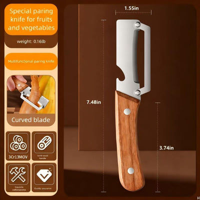 2 Peladores Verduras Multifuncionales Mango Madera Hoja Acero Inox