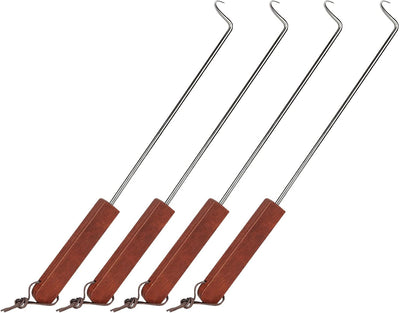 4 Ganchos carne acero inox 17pulg mango madera giratorio